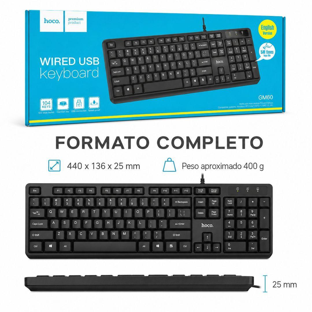 Teclado Cableado USB Numerico Ingles Hoco GM60-5