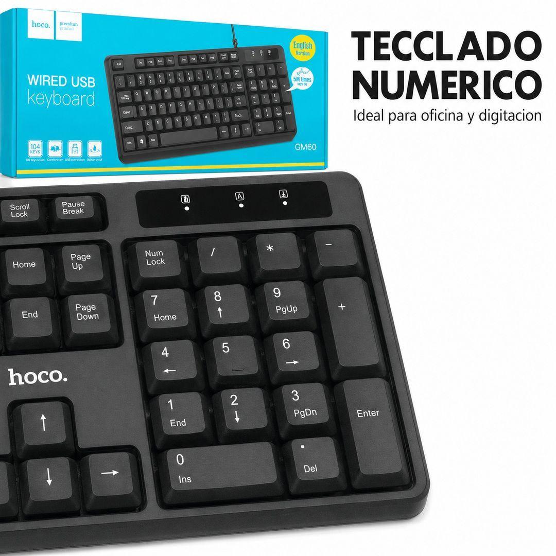 Teclado Cableado USB Numerico Ingles Hoco GM60-6