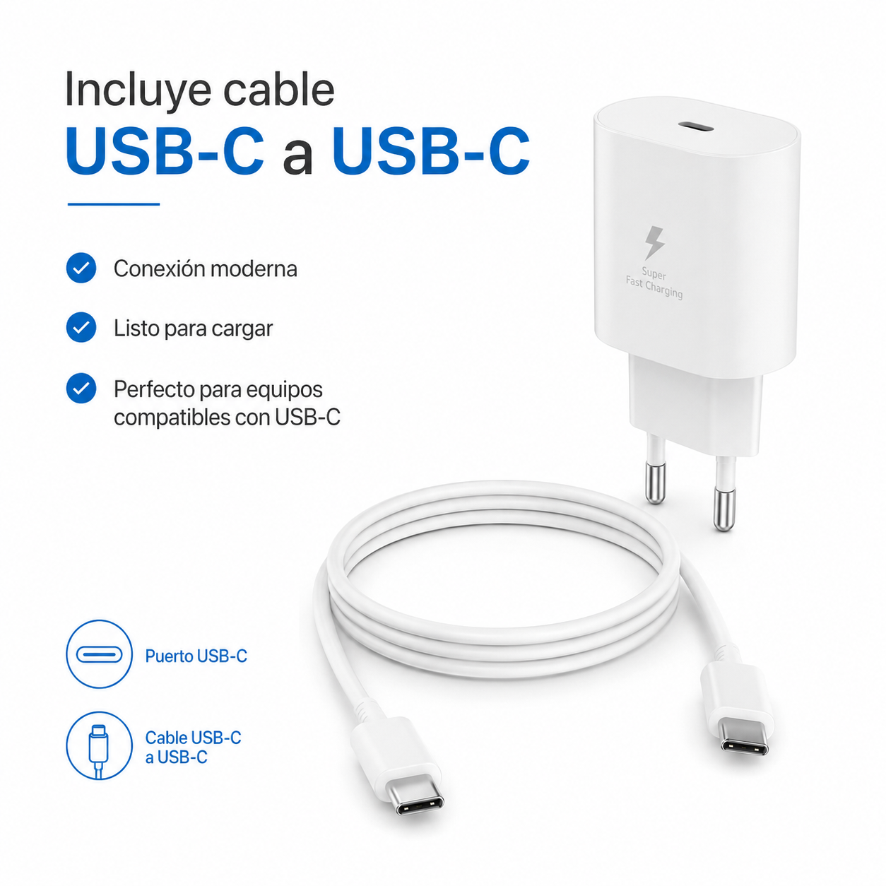 Cargador 25W Power Delivery USB C Con Cable Tipo C-2