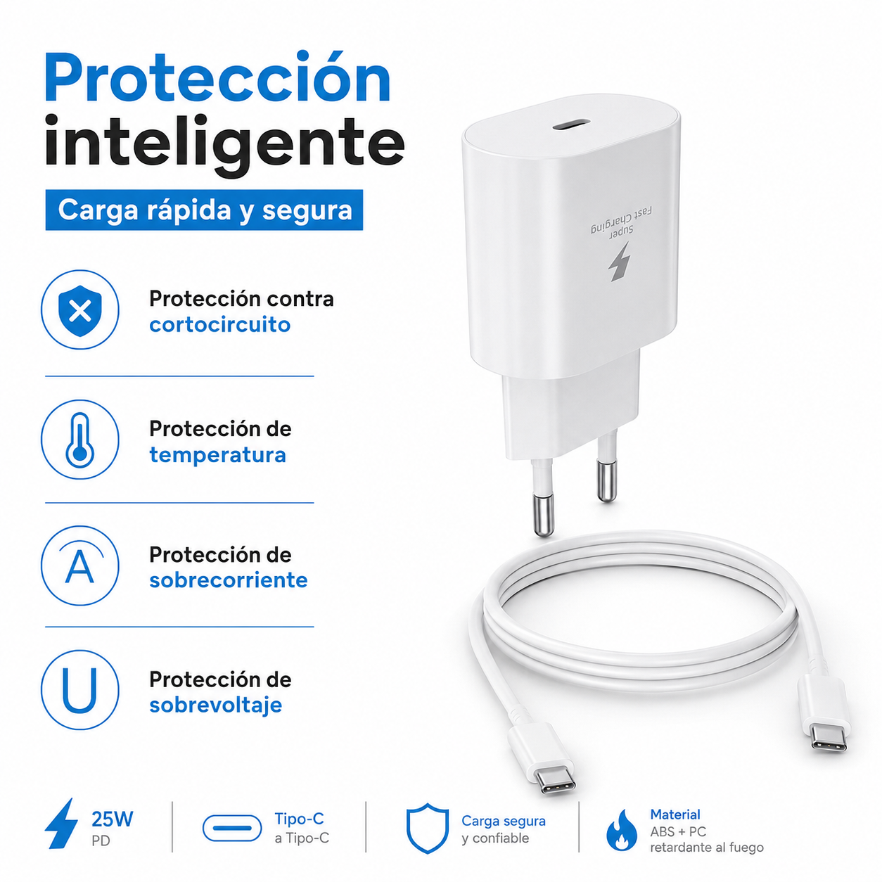 Cargador 25W Power Delivery USB C Con Cable Tipo C-3