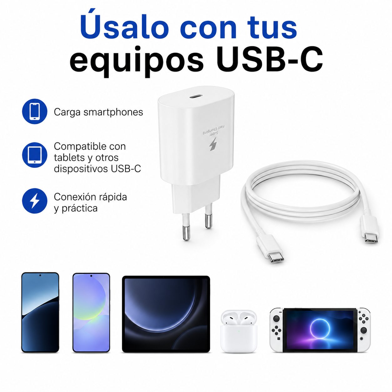 Cargador 25W Power Delivery USB C Con Cable Tipo C-6