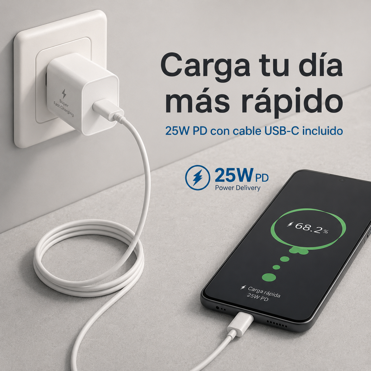 Cargador 25W Power Delivery USB C Con Cable Tipo C-7