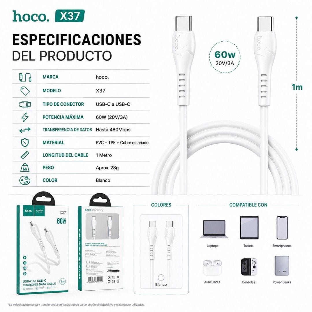Cable USB C A USB C Hoco X37 Carga Rapida 60W 1 Metro-6