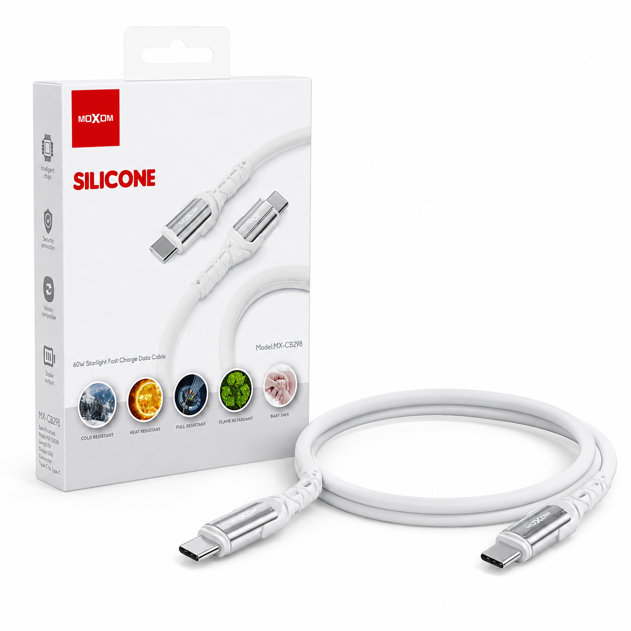 Cable Tipo C A Tipo C 60W Moxom Silicona 1 Metro-0