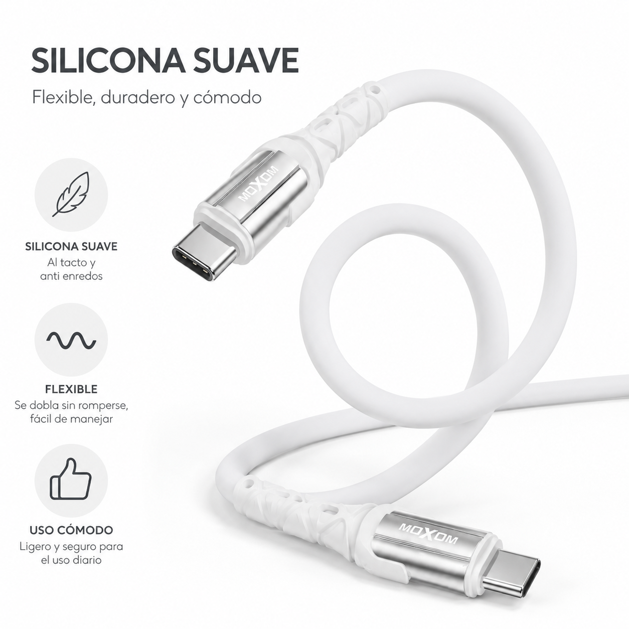 Cable Tipo C A Tipo C 60W Moxom Silicona 1 Metro-3