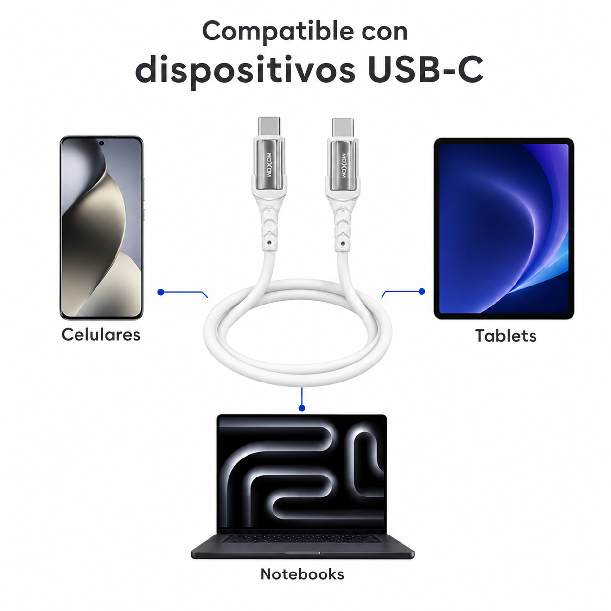 Cable Tipo C A Tipo C 60W Moxom Silicona 1 Metro-5