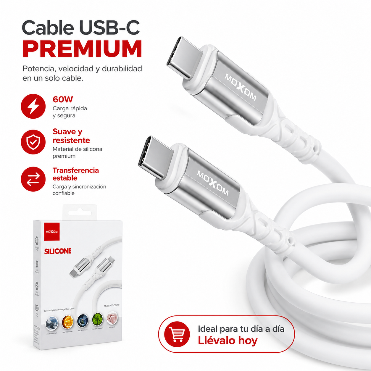 Cable Tipo C A Tipo C 60W Moxom Silicona 1 Metro-7