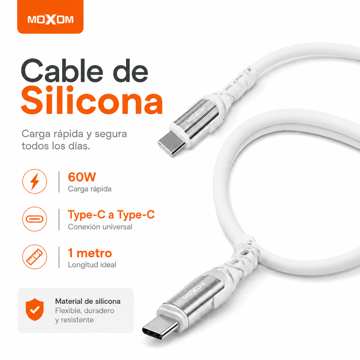 Cable Tipo C A Tipo C 60W Moxom Silicona 1 Metro-8