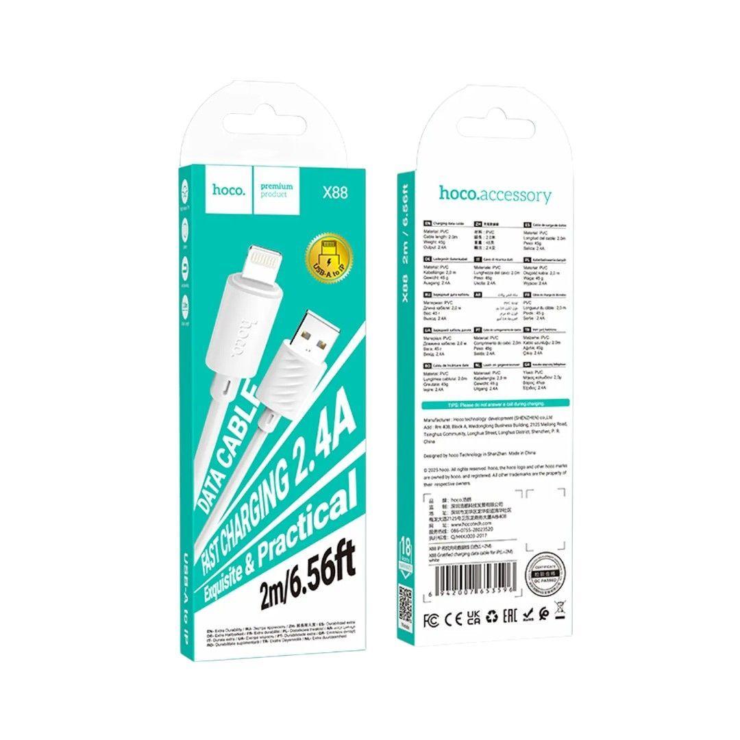 Cable Lightning Hoco X88 2M Blanco Carga Rápida Alta Resistencia-2