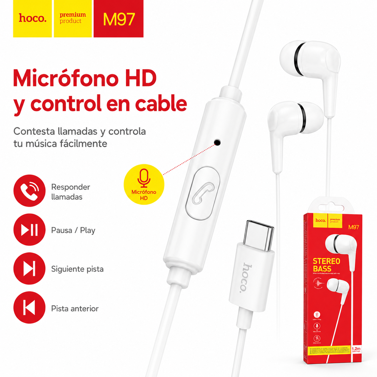 Audifonos USB C Con Microfono Stereo Bass Hoco M97-3