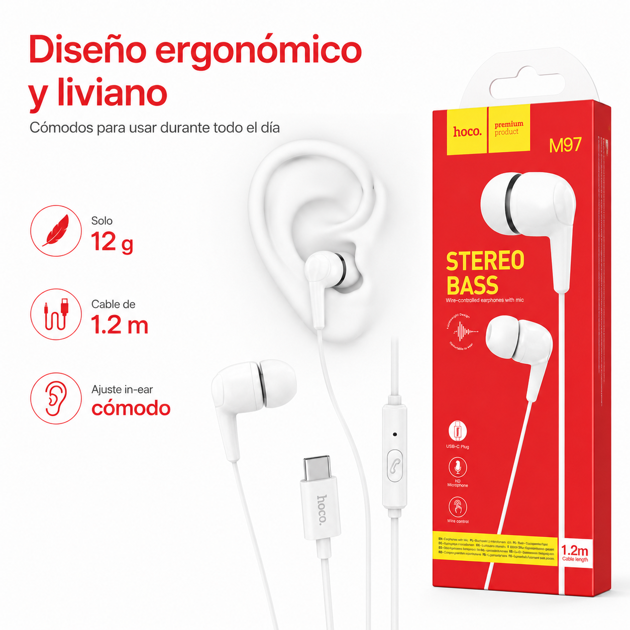Audifonos USB C Con Microfono Stereo Bass Hoco M97-4