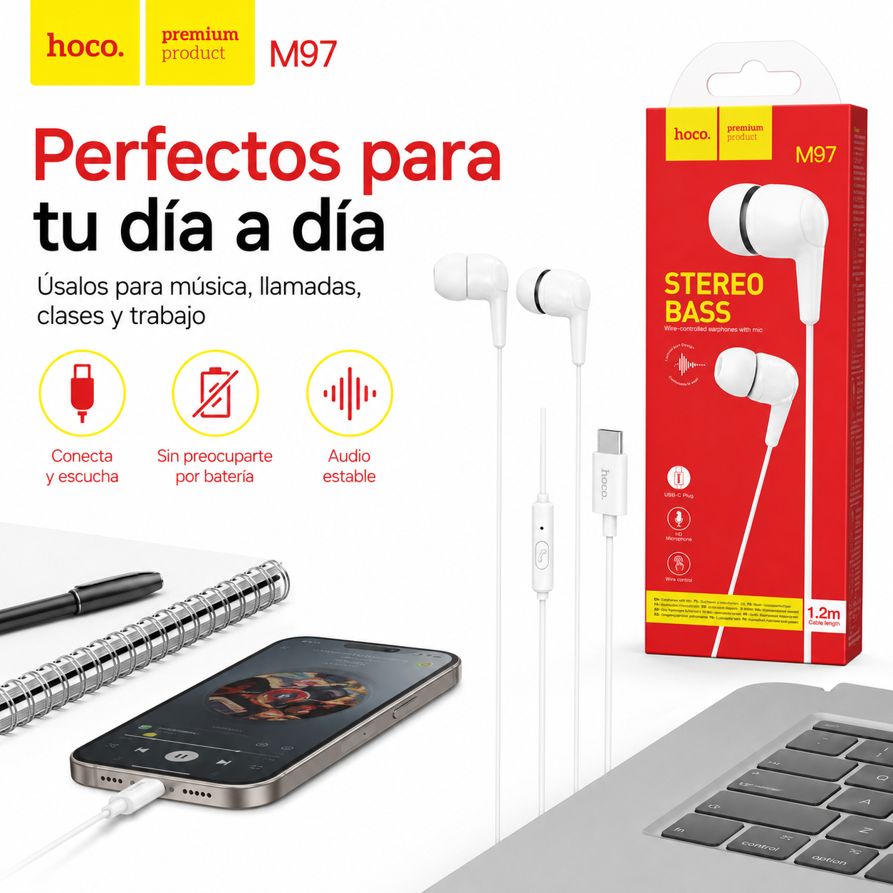 Audifonos USB C Con Microfono Stereo Bass Hoco M97-5