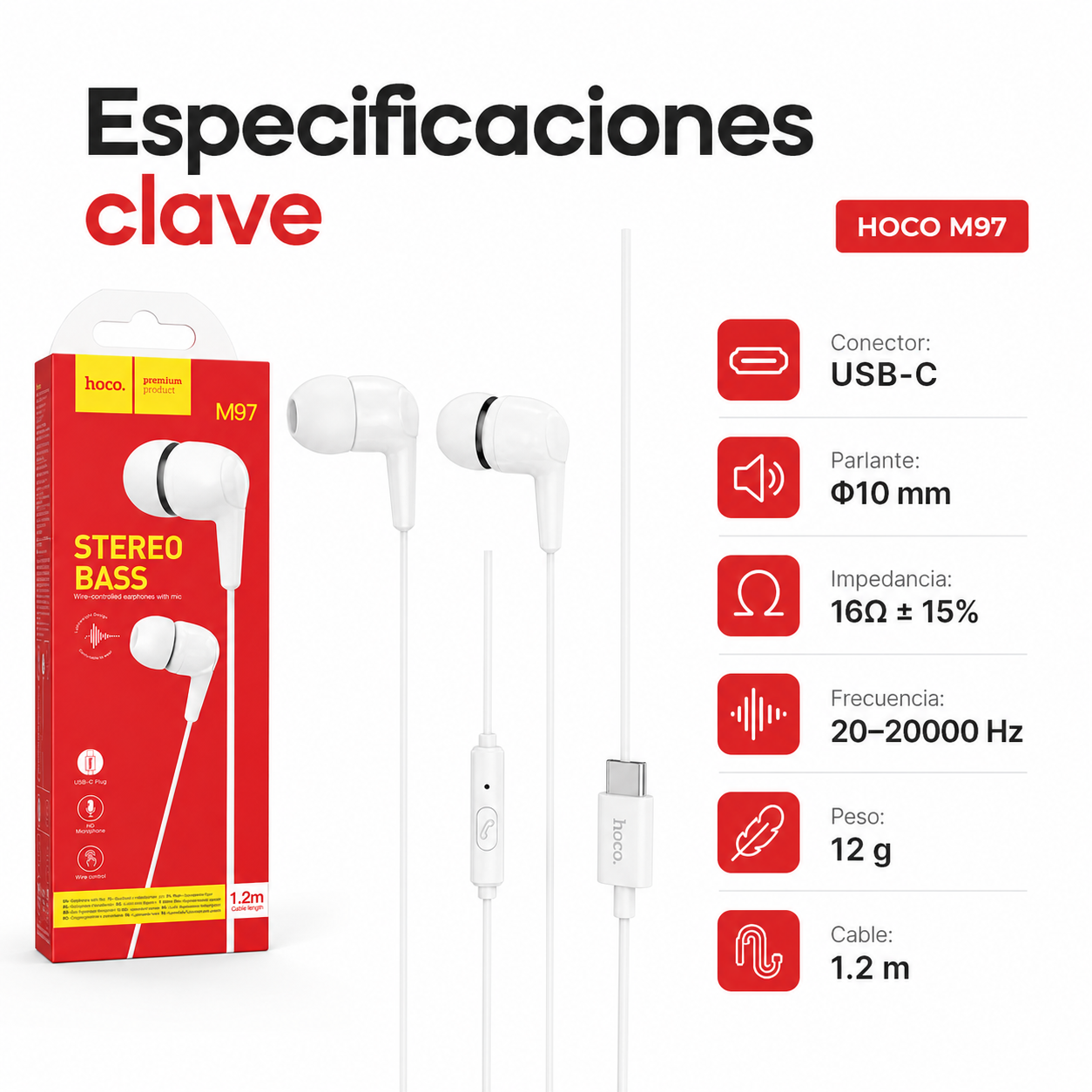 Audifonos USB C Con Microfono Stereo Bass Hoco M97-6