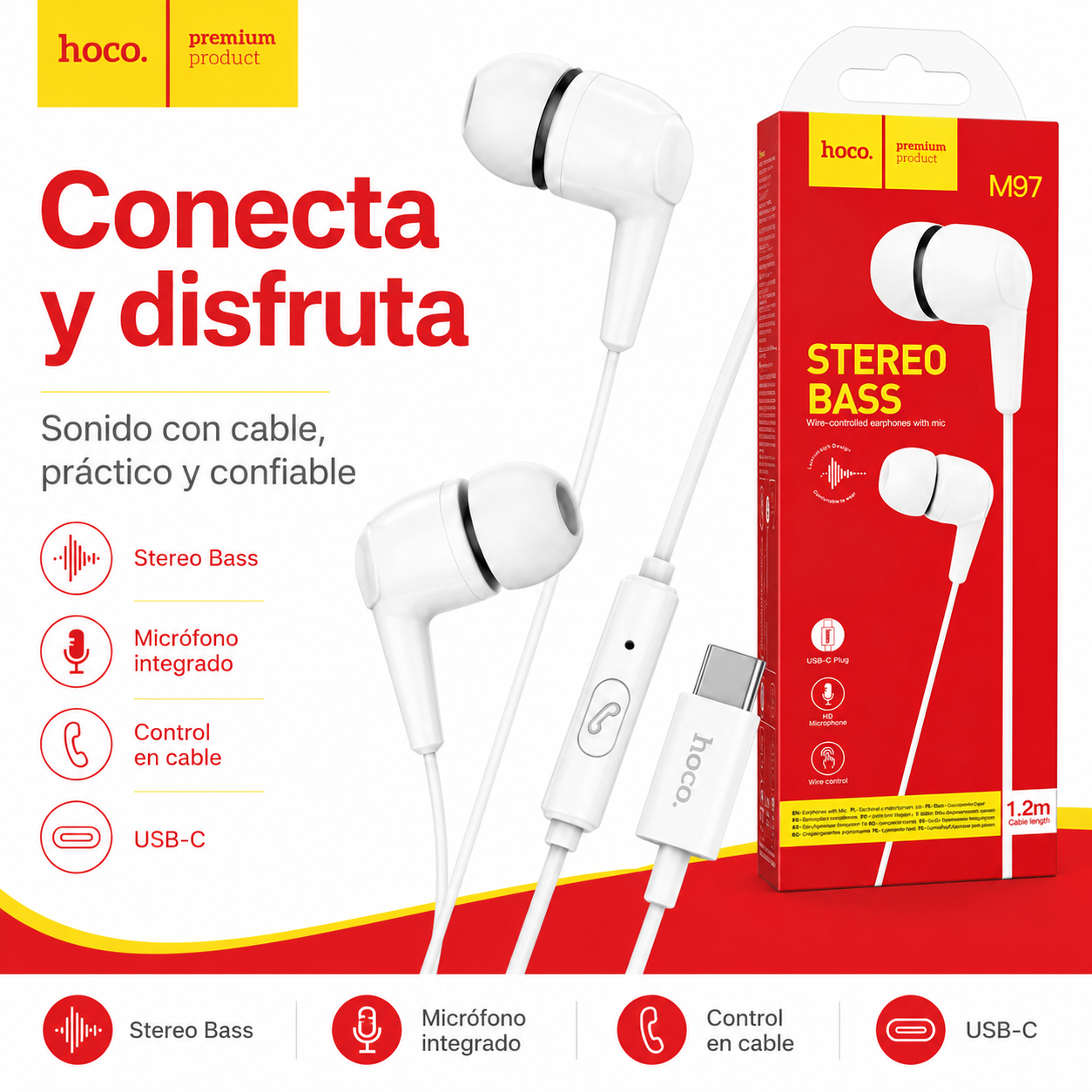Audifonos USB C Con Microfono Stereo Bass Hoco M97-7