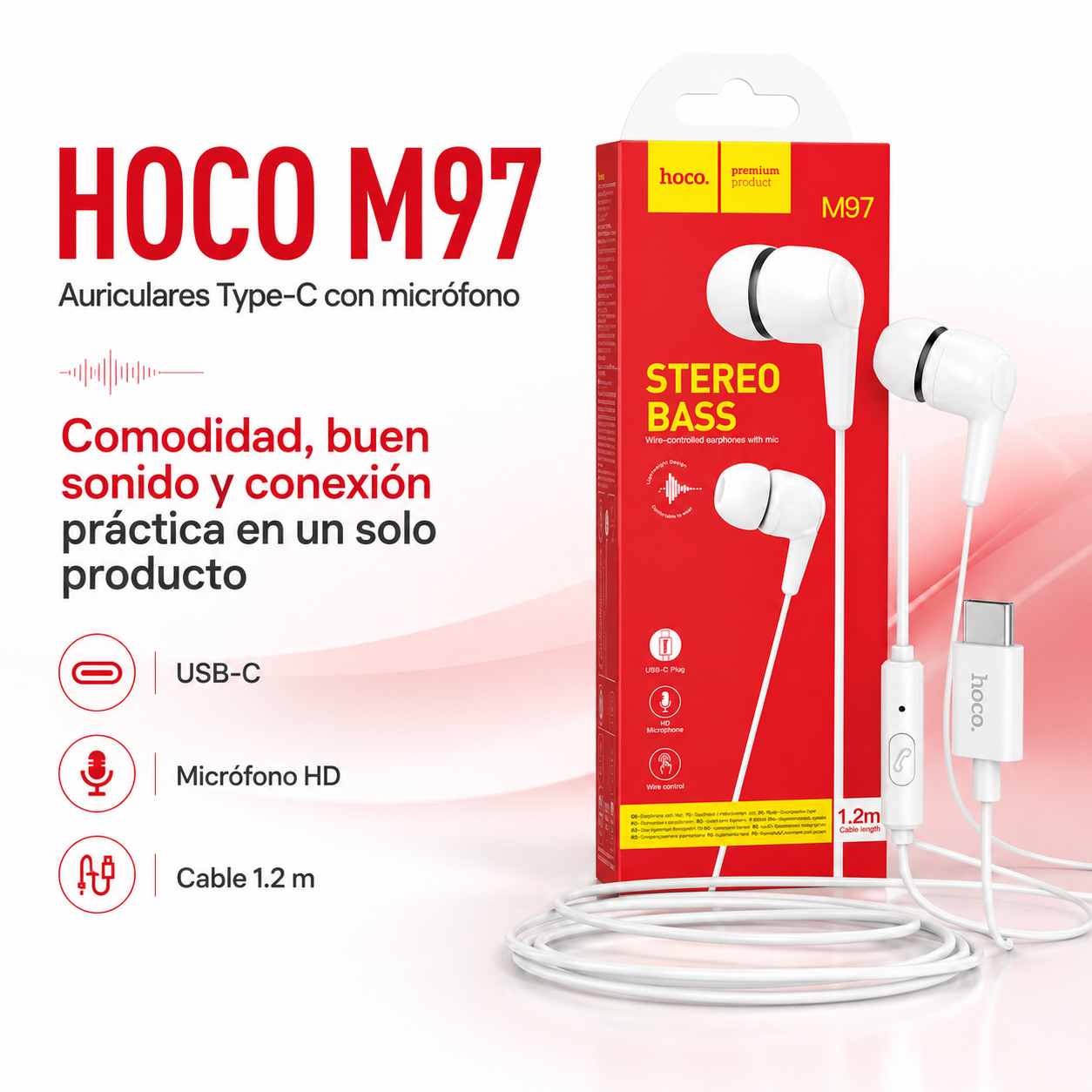 Audifonos USB C Con Microfono Stereo Bass Hoco M97-8