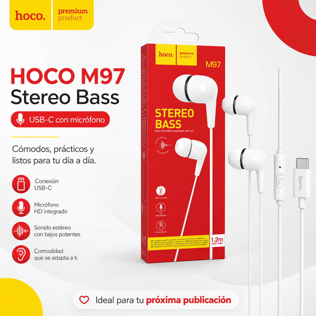 Audifonos USB C Con Microfono Stereo Bass Hoco M97-9