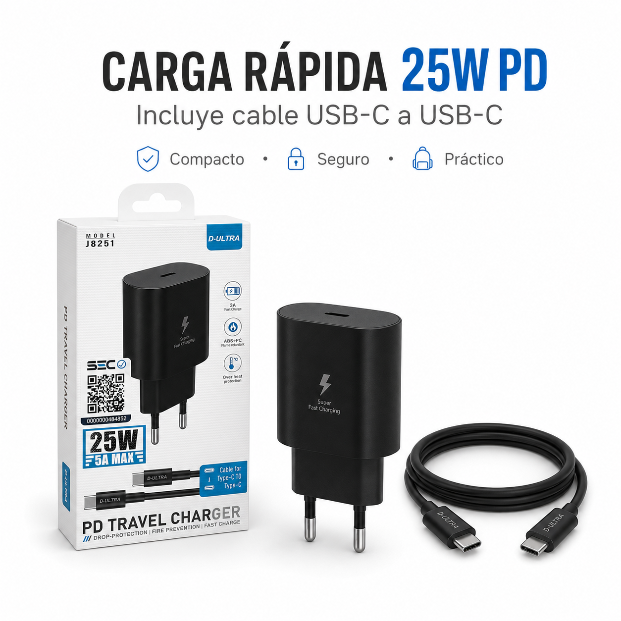 Cargador Carga R pida 25W PD Usb C Cable Usb C A Usb C-2