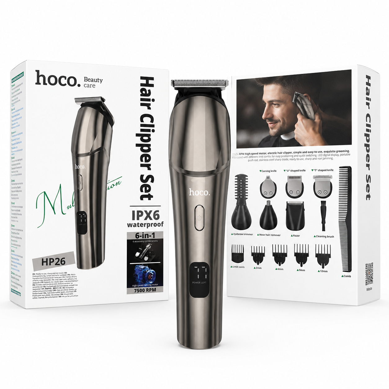 Maquina De Cortar Cabello Hoco HP26 IPX6 Recargable-2