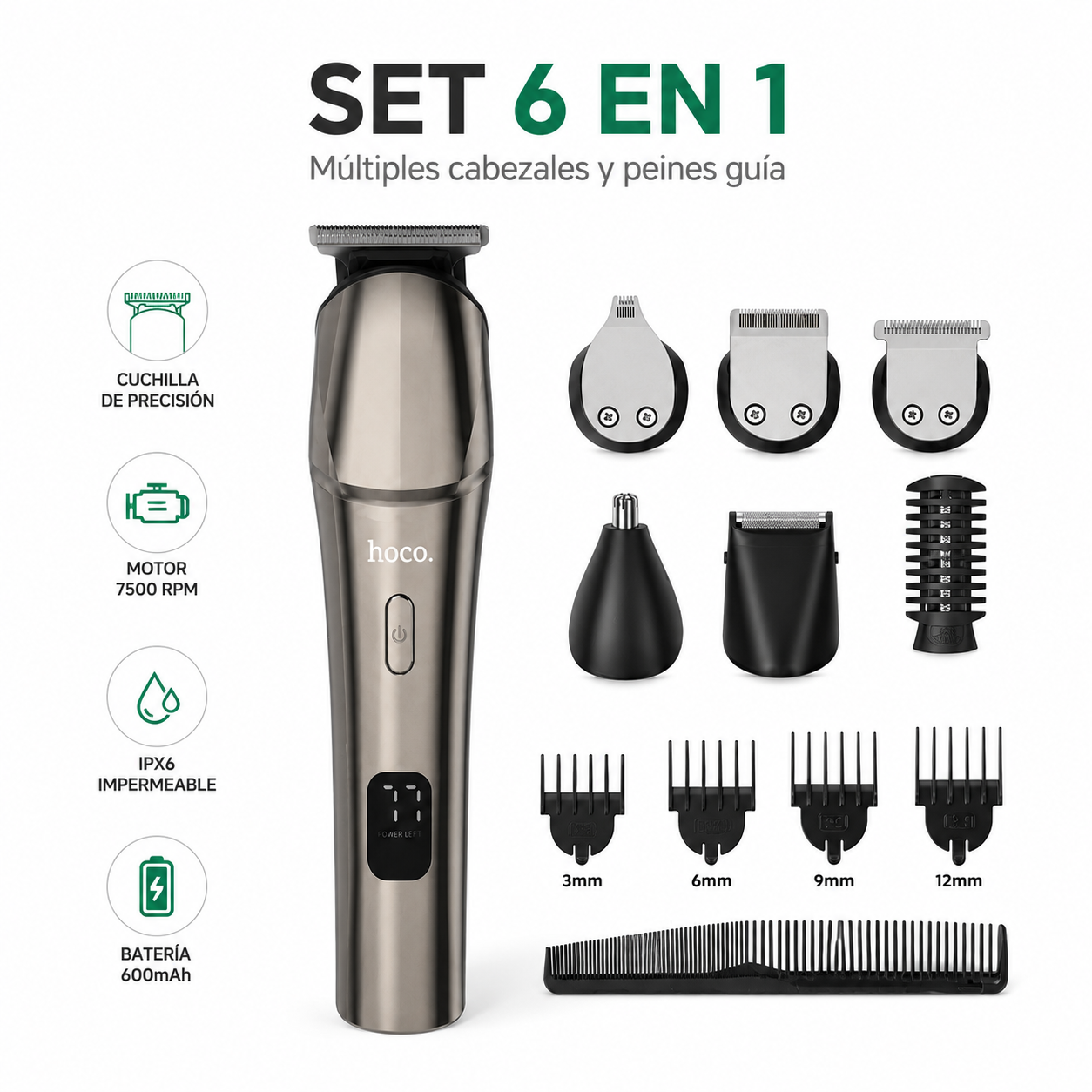 Maquina De Cortar Cabello Hoco HP26 IPX6 Recargable-3