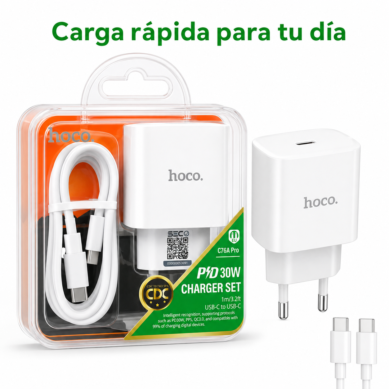 Cargador Hoco C76A Pro 30W PD Cable USB C A USB C-7