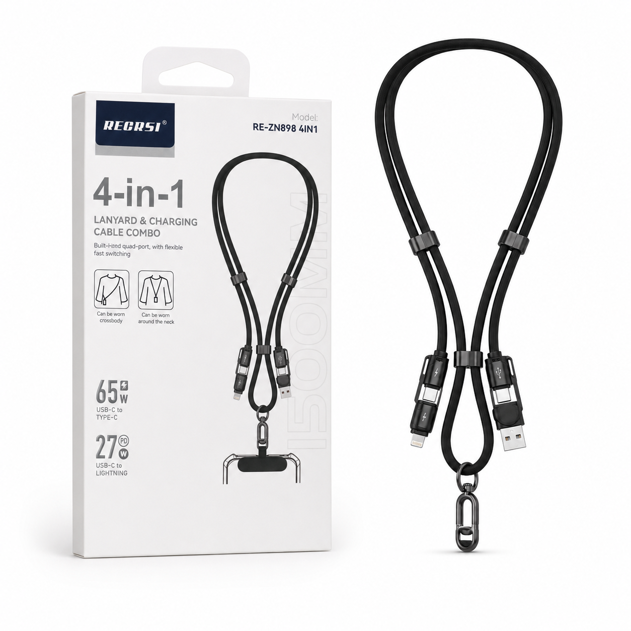 Cable 4 En 1 Colgante Lanyard USB C Lightning 65W-2