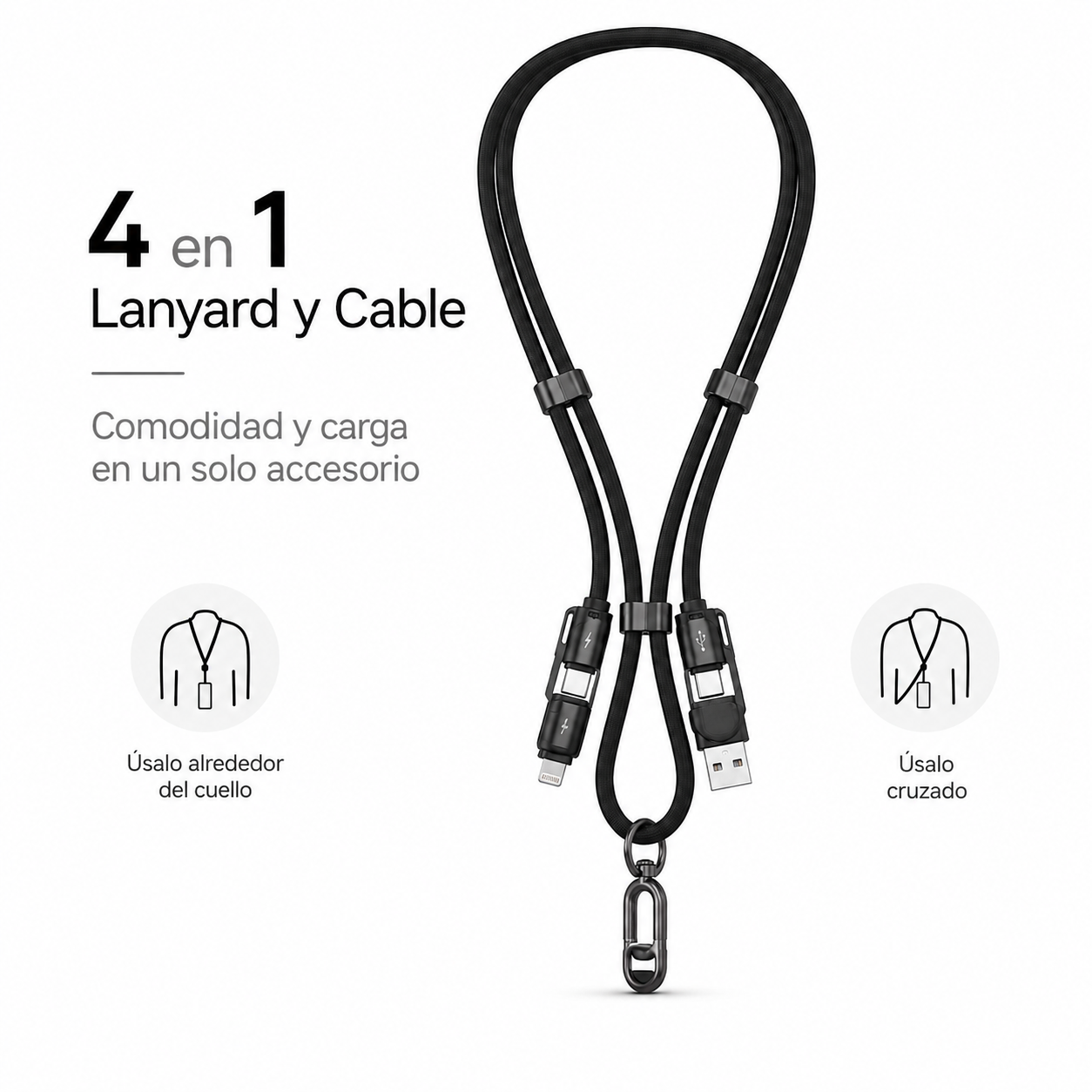 Cable 4 En 1 Colgante Lanyard USB C Lightning 65W-3