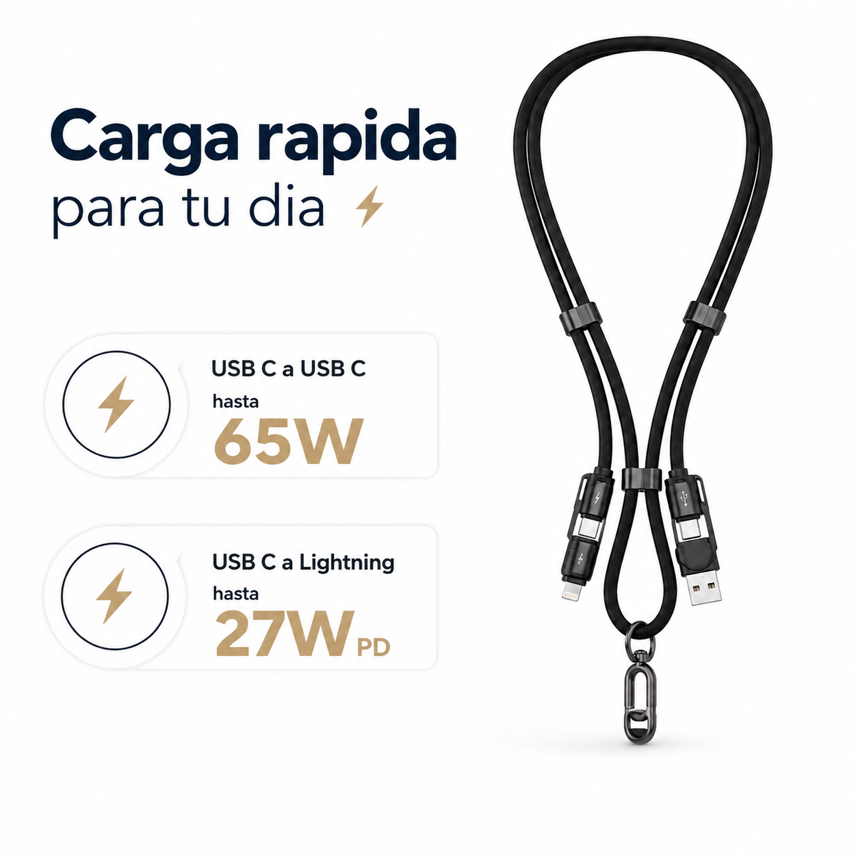 Cable 4 En 1 Colgante Lanyard USB C Lightning 65W-4