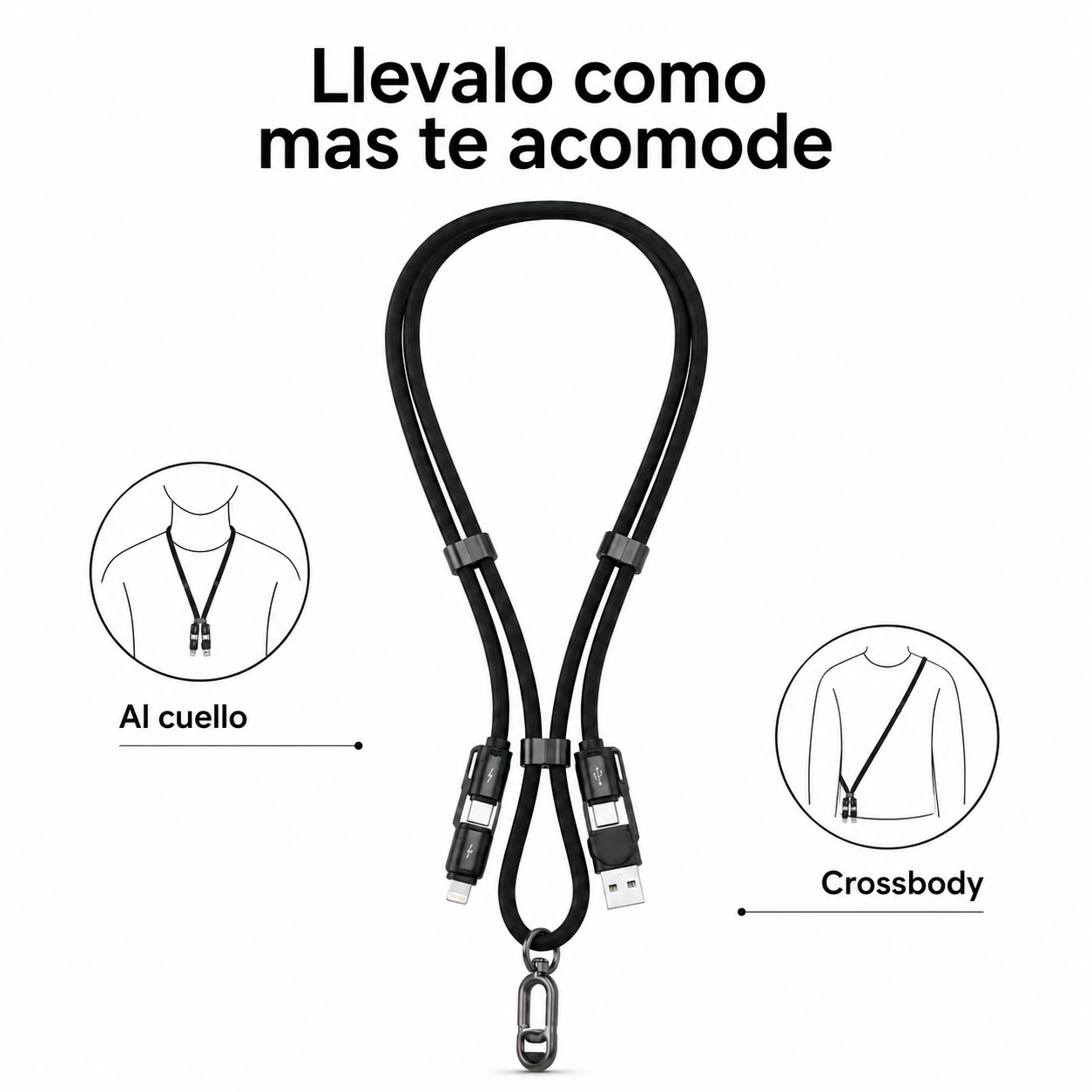 Cable 4 En 1 Colgante Lanyard USB C Lightning 65W-5