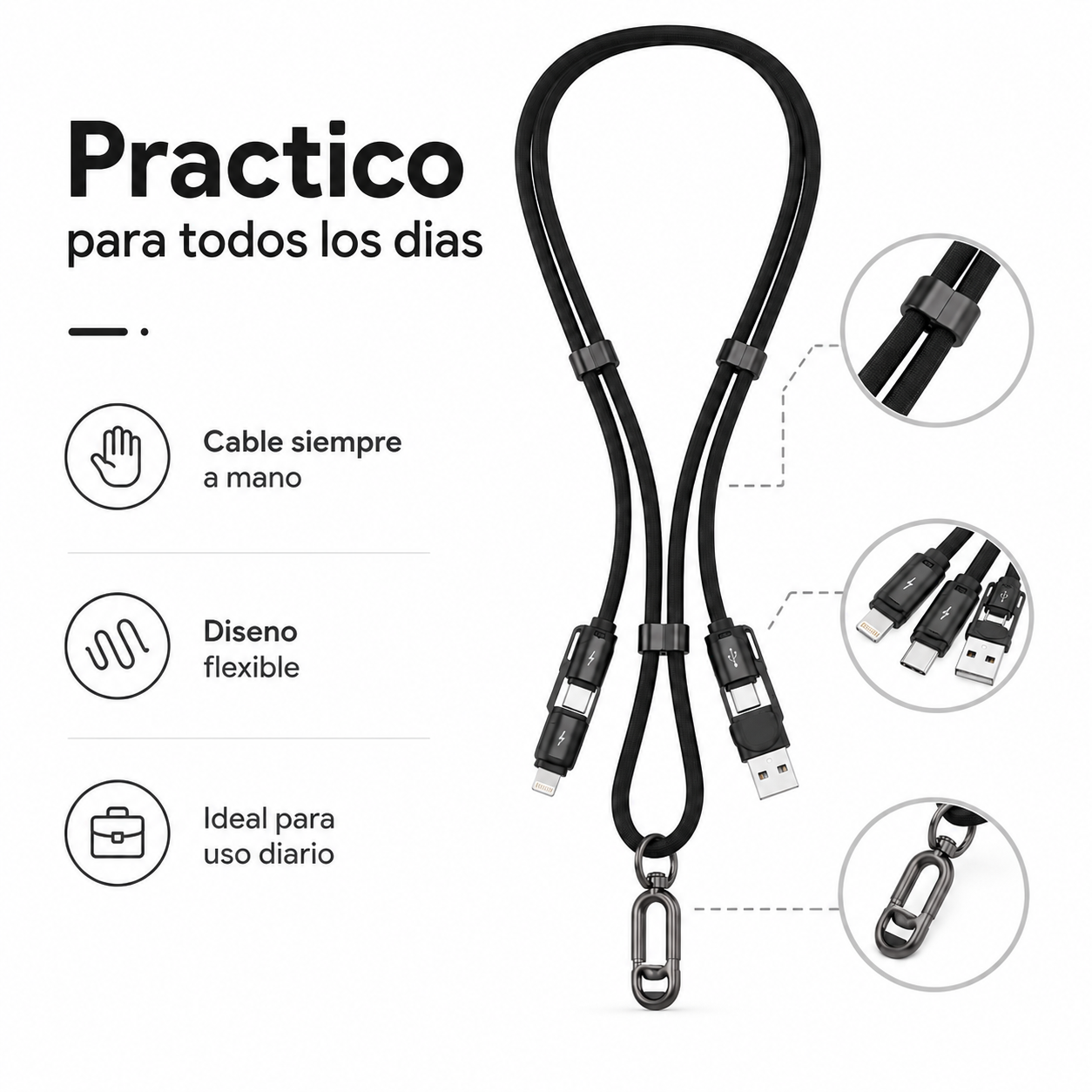 Cable 4 En 1 Colgante Lanyard USB C Lightning 65W-6
