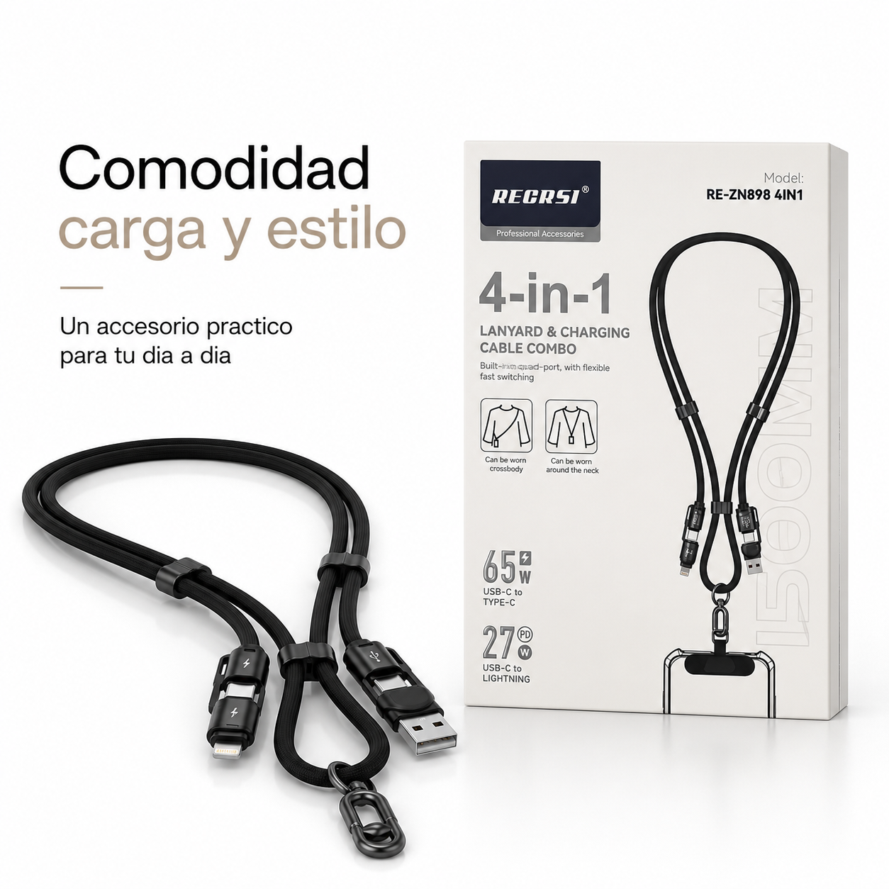 Cable 4 En 1 Colgante Lanyard USB C Lightning 65W-8