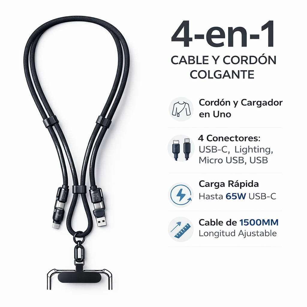 Cable 4 En 1 Colgante Lanyard USB C Lightning 65W-9