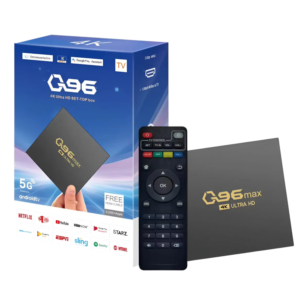 TV Box Q96 MAX Android 4K con WiFi y Control Remoto-0