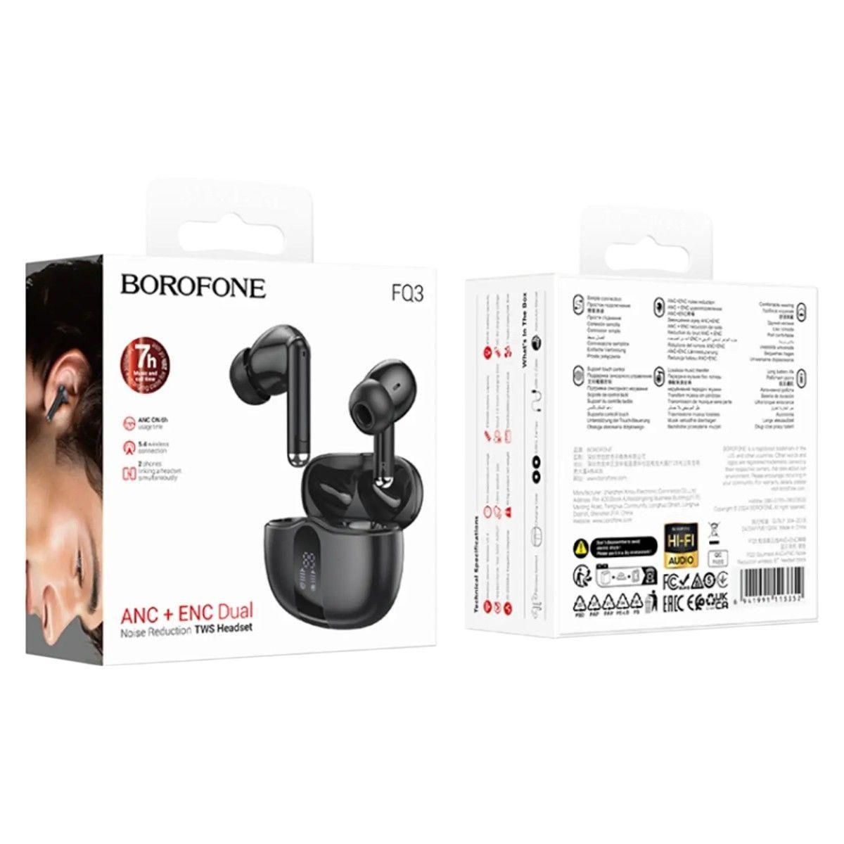 Audífonos Borofone TWS FQ3 Soulmate ANC Negro – Bluetooth 5.4 y ANC+ENC-3