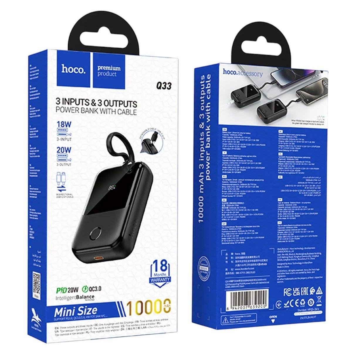 Powerbank Hoco Q33 Outstanding 10 000 mAh PD20W + Cable integrado Negro-3