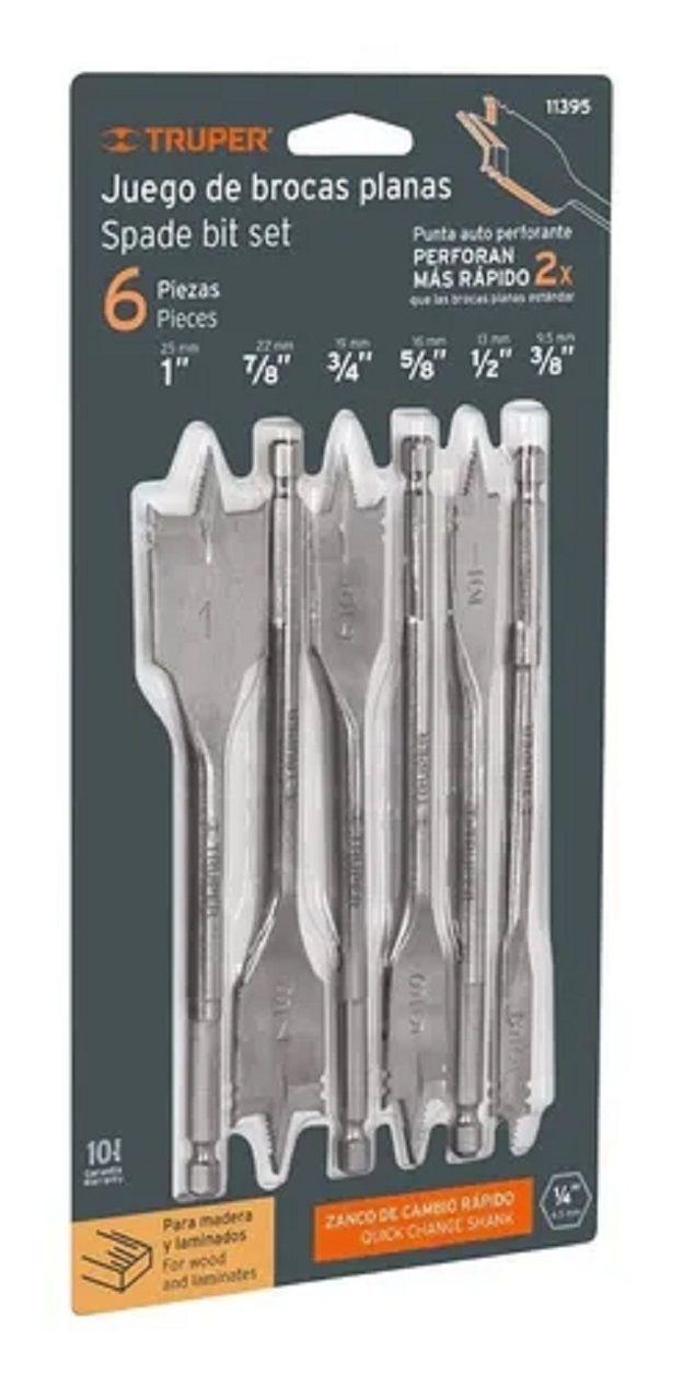 Juego De Brocas Planas Para Madera, 6 Piezas, Truper J-bpt-6-0