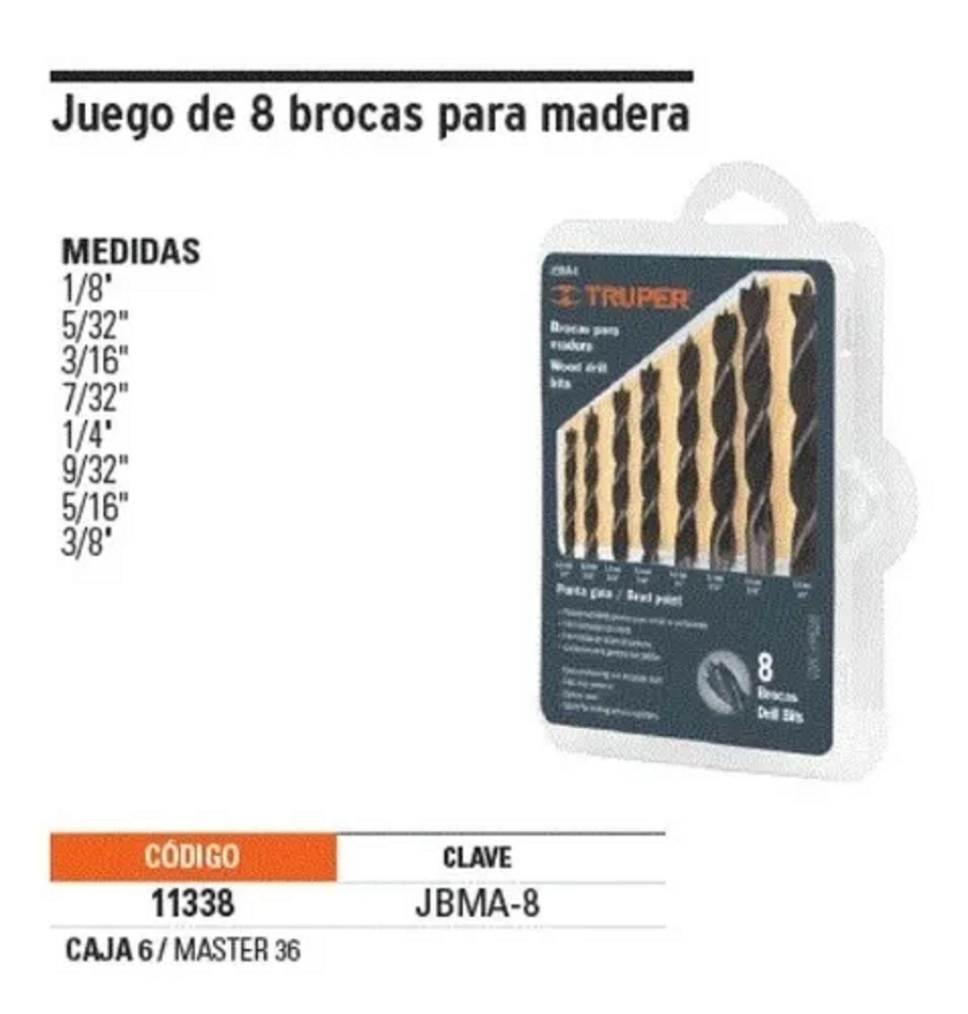 Juego De Brocas Para Madera, 8 Piezas Truper-1