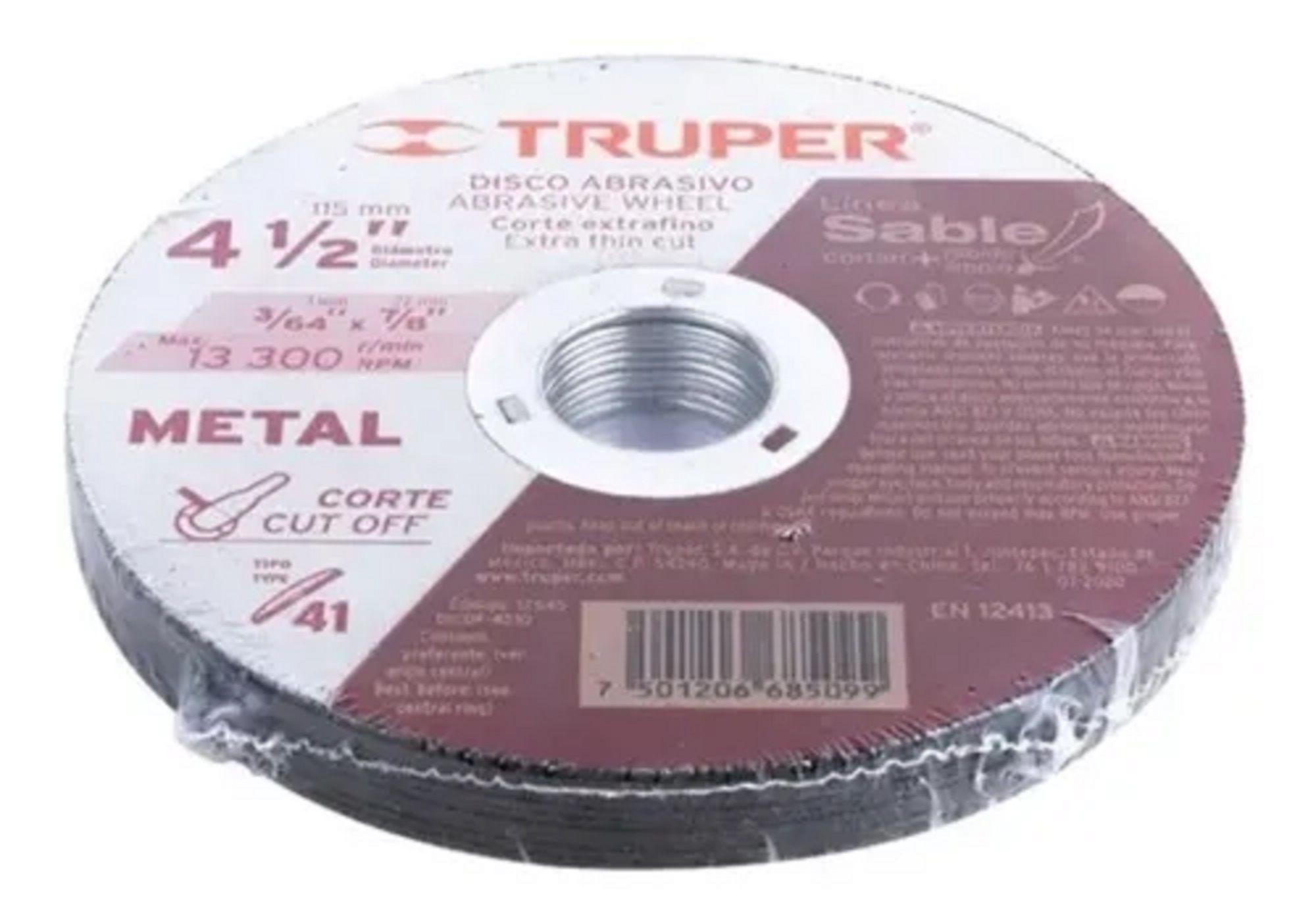 Disco De Corte 1mm Extrafino Truper Metal 4.1/2 Caja 10 Pzs-1