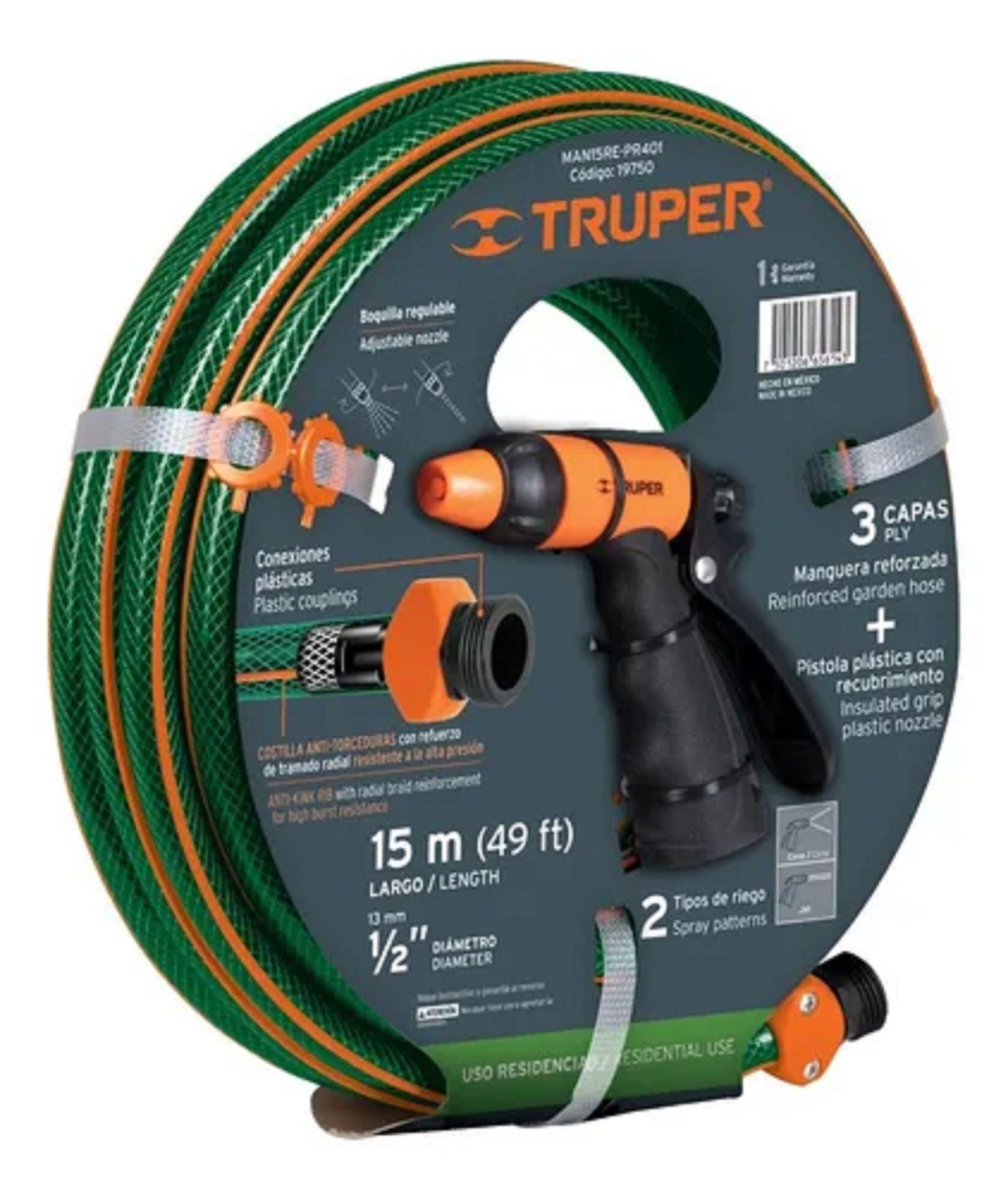 Manguera Reforzada Jardin 1/2 Con Pistola, 15 Metros Truper-0