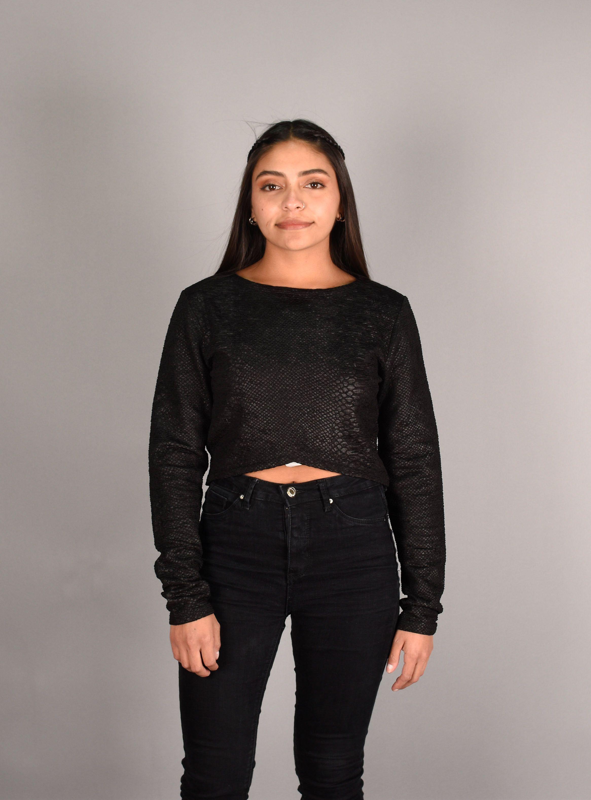 Crop Top Mujer Poliéster Negro Cocodrilo M-0