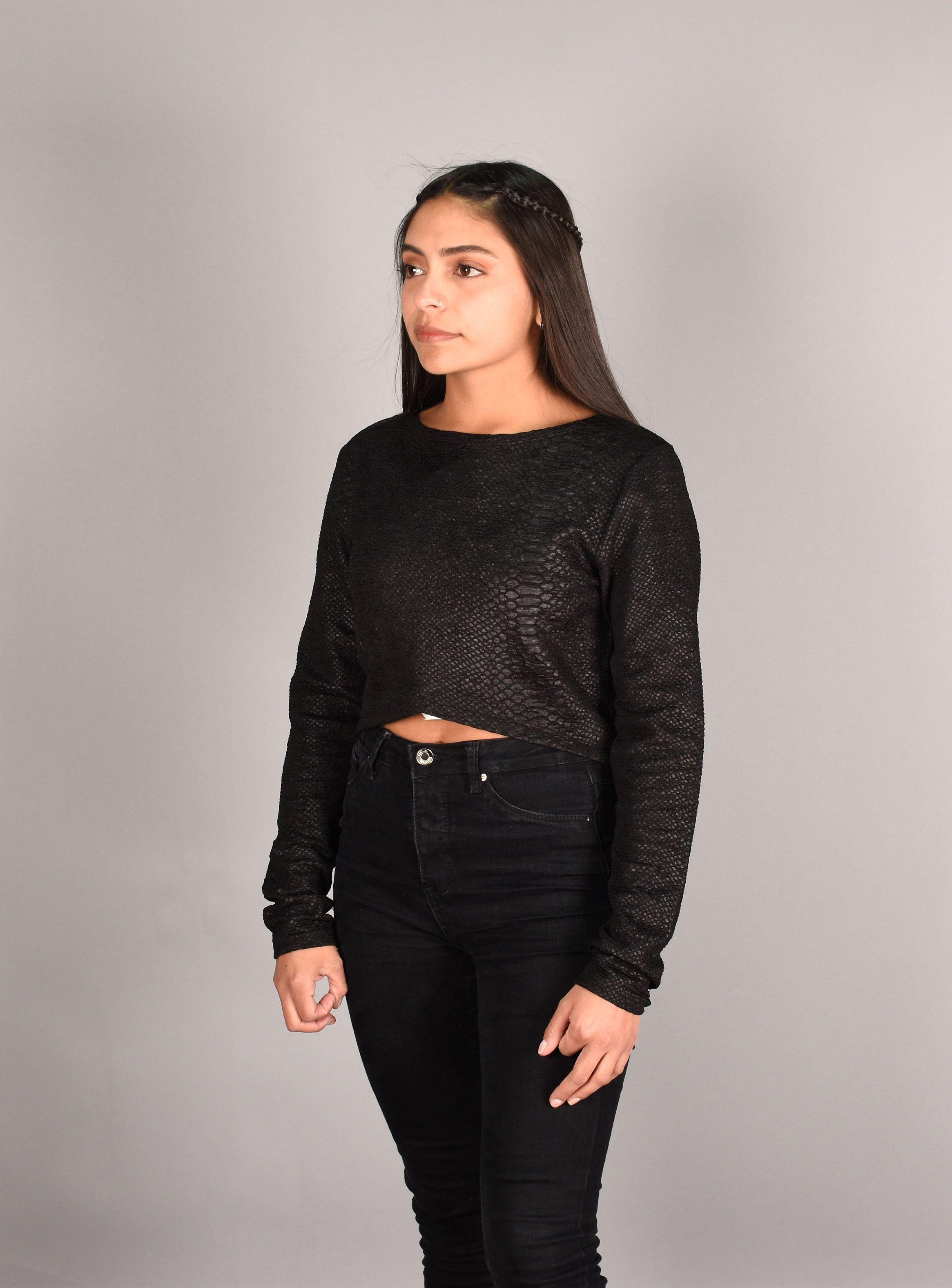 Crop Top Mujer Poliéster Negro Cocodrilo M-1