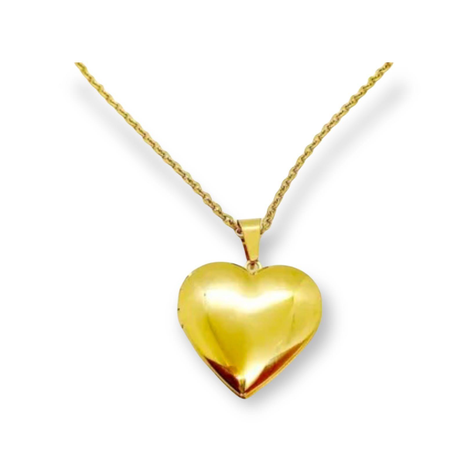 Cadena relicario corazón liso chapado en oro 18 kl-0