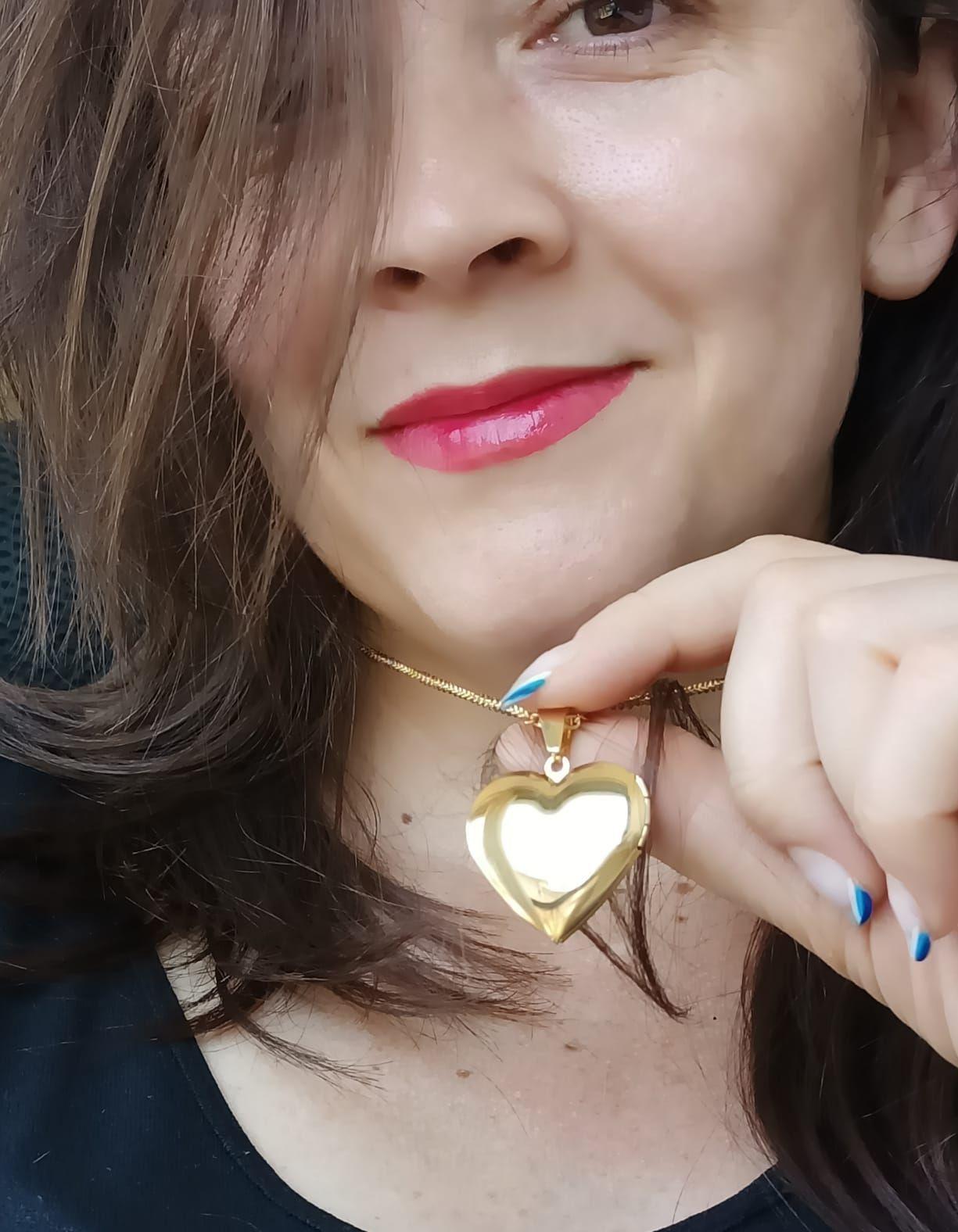 Cadena relicario corazón liso chapado en oro 18 kl-1