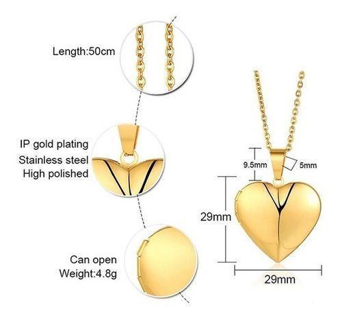 Cadena relicario corazón liso chapado en oro 18 kl-2