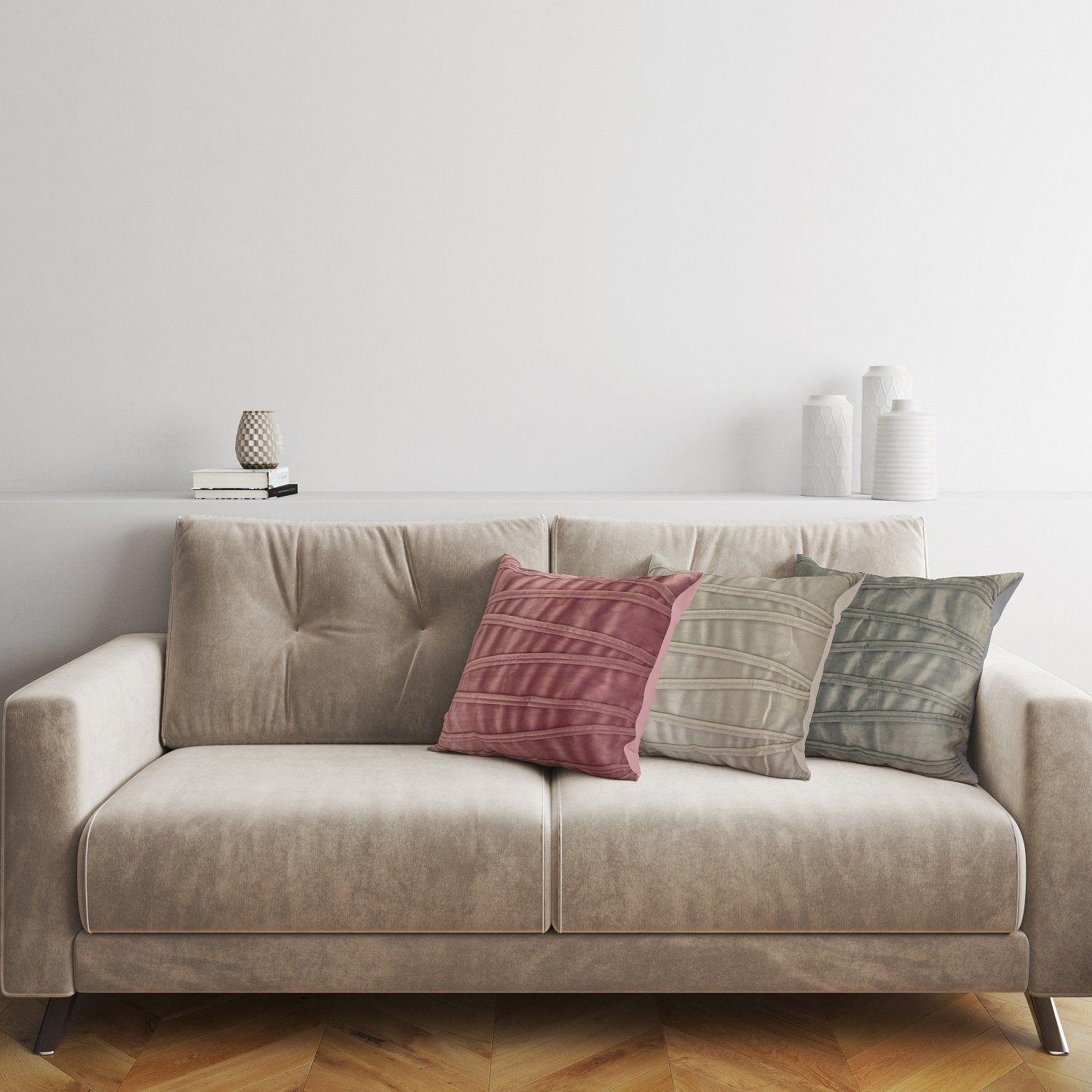 Cojín Deco Terciopelo Diseño Líneas Rosa 45x45-1