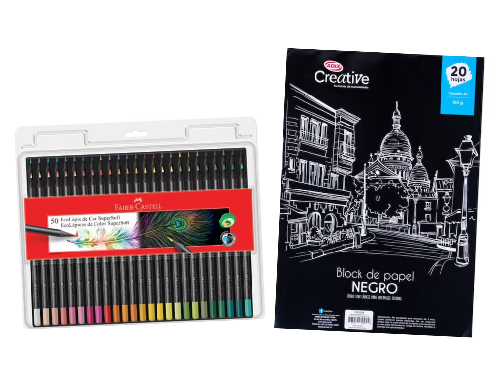 Pack 50 Eco lapices + Block de Papel negro Creative -0