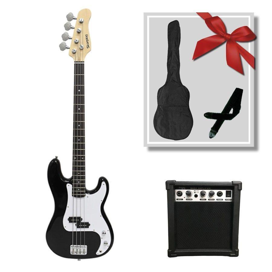 Bajo Eléctrico Scorpion PSB-200 Negro + Amplificador 10Watts-0