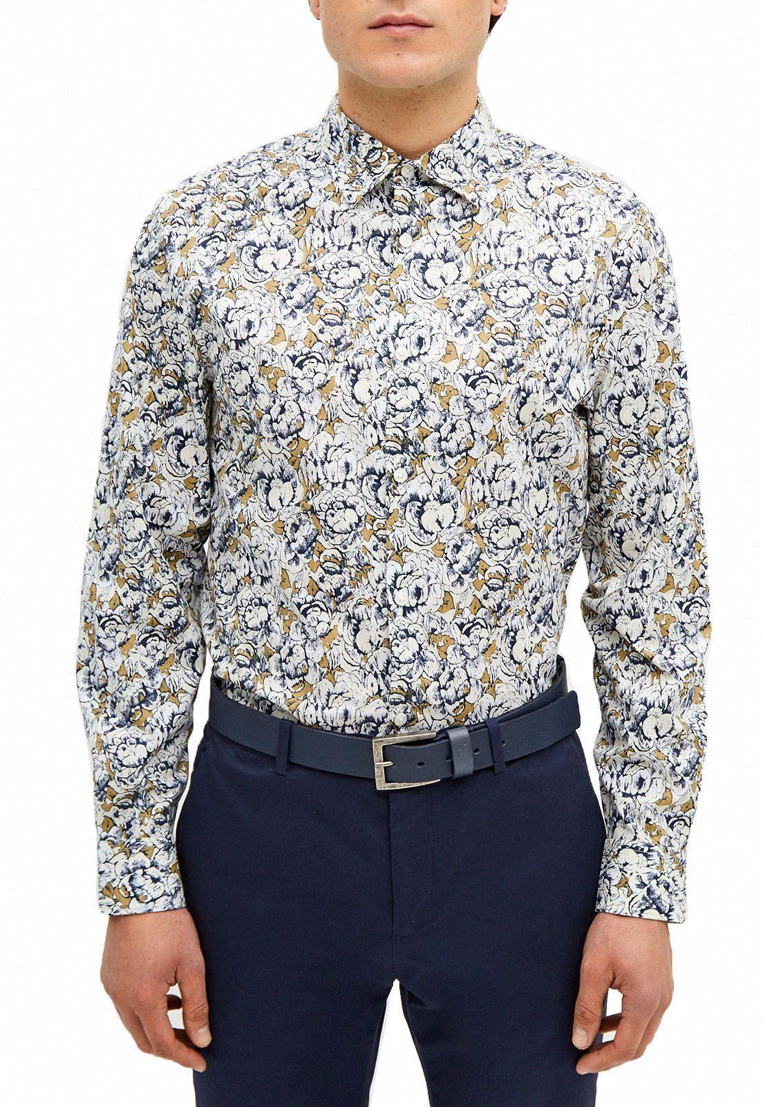 Camisa estampada flores stretch-0