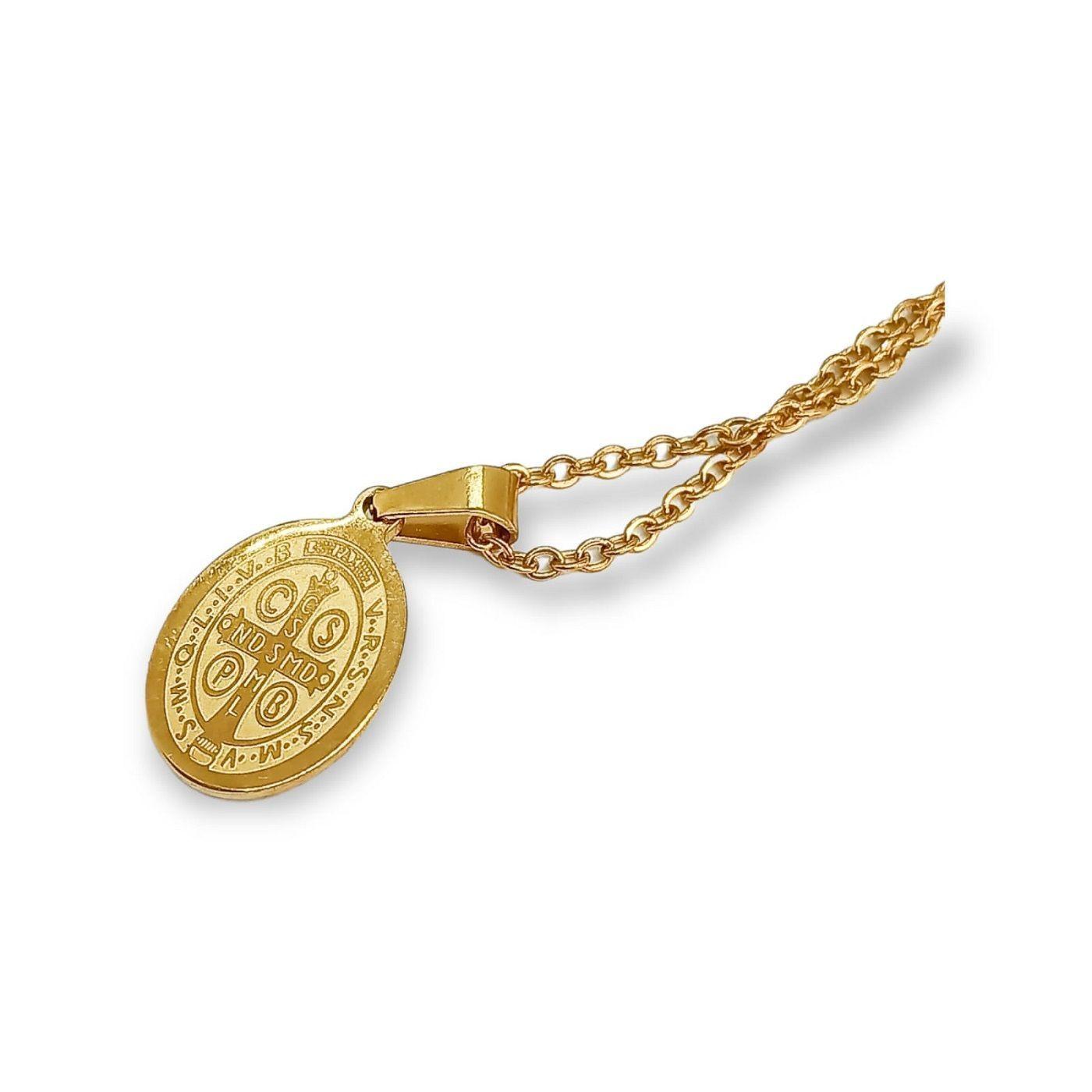 Colgante Collar Medalla San Benito Nacar Chapado Oro-4