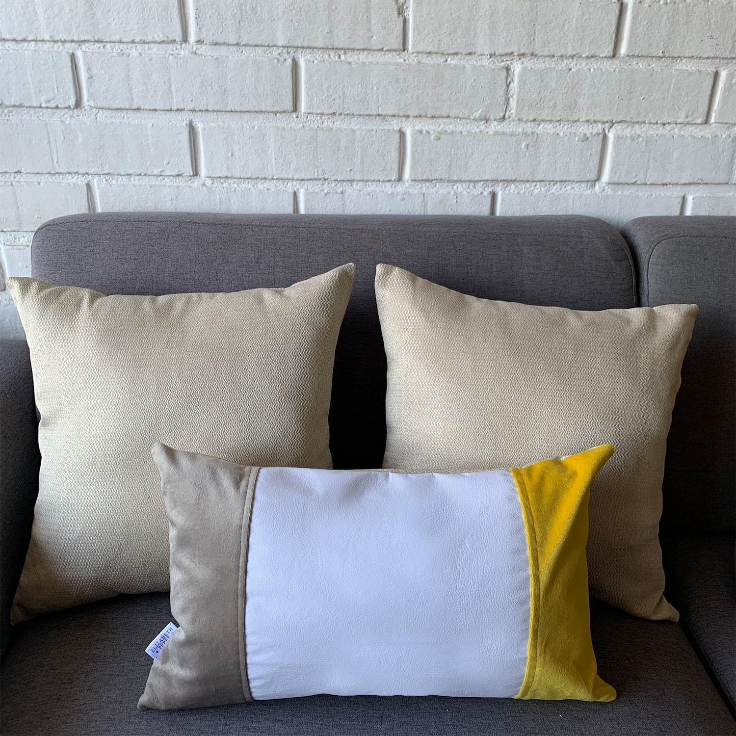 PACK 4 COJINES DECORATIVO ECOCUERO BLANCO BEIGE AMARILLO 45X45 RELLENO-1