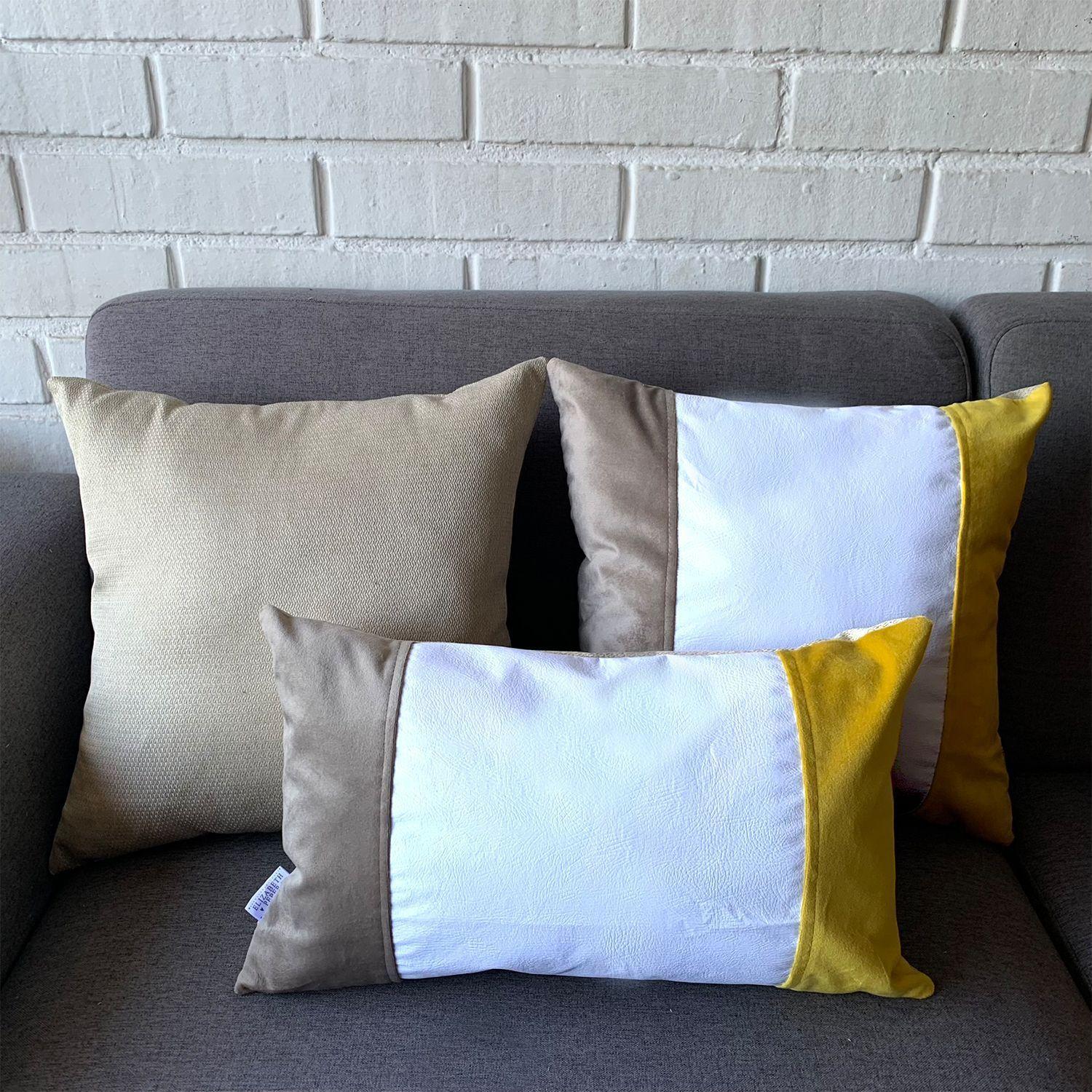 PACK 4 COJINES DECORATIVO ECOCUERO BLANCO BEIGE AMARILLO 45X45 RELLENO-2